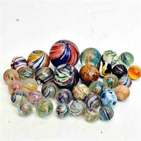 LOT (25) VINTAGE HAND MADE GLASS/ POTTERY MARBLES