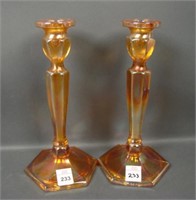 Pair Fenton Grecian Gold #449 Paneled Candlesticks