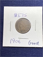 1906 Indian head penny coin