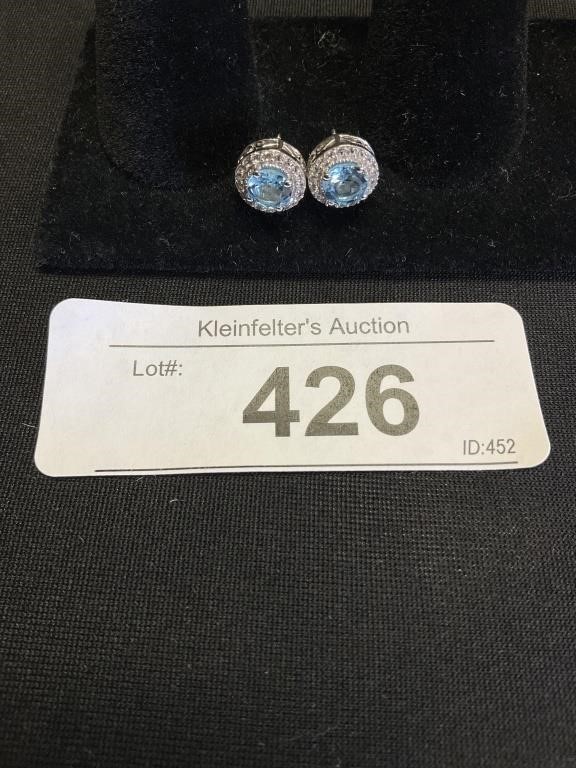 Pair Of Sterling Silver Blue Stone Earrings.