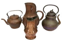 (4) FRENCH COPPER KITCHENWARE KETTLES & PITCHERS