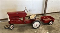 Vintage Pedal Tractor with Matching Wagon - W