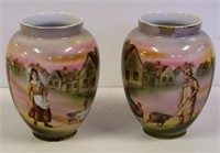 Two Royal Bayreuth lady/man and animal vases