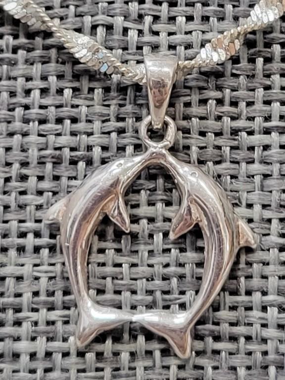 Sterling Dolphins Pendant on Twisted Sterling