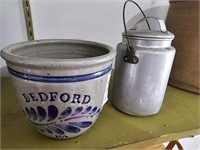 Bedford decorative crock and tin lunch bucket