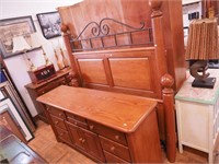 Two-piece oak bedroom set: queen-size bed