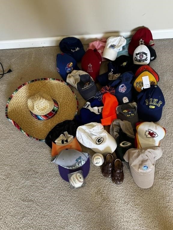 Large Assortment of Ball Caps & 2 Autographed
