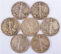 Coin 7 Walking Liberty Half Dollars Semi Keys!