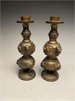 Pair of Oriental Bronze Candlesticks