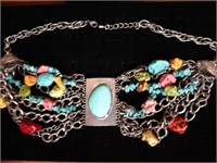 Vtg Boho Tibetan Style Turquoise Coral Statement