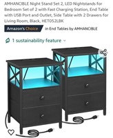 AMHANCIBLE Night Stand Set 2, LED Nightstands for