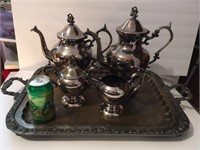 5pc Silver Plate Tea Set - Tray shows copper