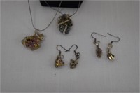 Two Bismuth Pendants & Earrings w/ Silver Color