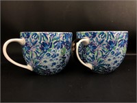 (2) Lilly Pulitzer Love Lion XX Blue Floral Mugs