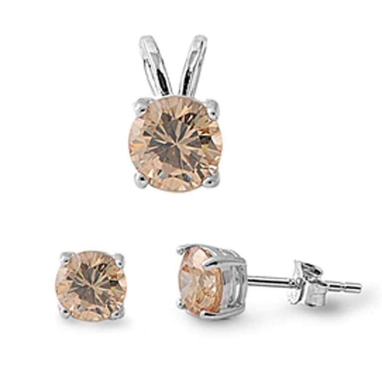 Round 1.84ct Champagne Topaz Jewelry Set