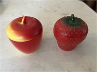 2 Milk Glass Covered Fruit Containers