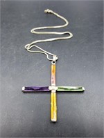 Sterling Cross  Crystal Pendant  & 18 In Chain