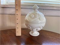 Kempie Milk Glass Hobstar Candy Dish