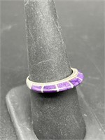 Sterling Silver w/ Purple Stone Ring, Size 8,