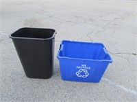 Large Plastic Garbage Can with Blue Plasti Recycle