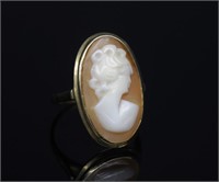 Mid C. carved cameo set yellow gold ring