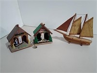 3pcs Home Decor Incl. Wooden Sailboat