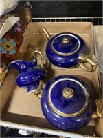 blue and gold teapot set
