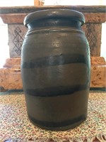 Vintage Gray/Brown Crock with Rim Stoneware Crock