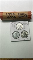 Roll of 1943 steel wheat pennies +3 bonus