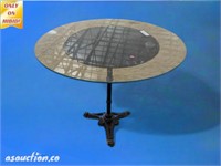 cast iron base marble top table with large glass p