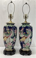 Pair of Chinoiserie Peacock Lamps