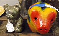 Piggy Bank Lot Silver Toned and Mexican Ceramic