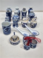 Blue and White China Miniature Vases and Shakers