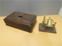 Vintage Brass Bell & Ornate Wood Box