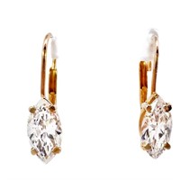 Marquise White Quartz Dangle Earrings 14k Gold