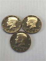 1971-S, 1974-S, 1977-S Proof JFK Halves x3