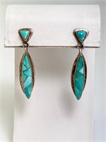 Vintage Sterling Natvie Turquoise Earrings 9 Grams