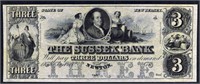 1800's $3 The Sussex Bank Obsolete Note