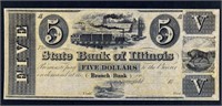 1800's $5 State Bank Of Illinois Obsolete Note