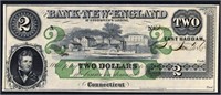 1800's $2 Bank Of New England Obsolete Note