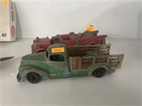 Vintage metal toy truck and fire truck
