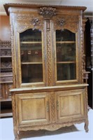 French Normandy Oak Bookcase on Cabinet.
