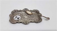 ORNATE VICTORIAN STERLING TRAY + SPOON