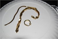 14kt braid bracelet- necklace piece & 1 earring w/