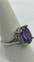 925 Sterling Silver Sz 9 Purple Stone Ring