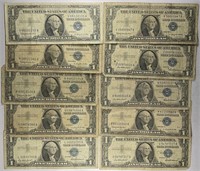 Lot of 10: $1 Silver Certificates