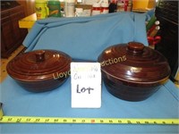 2pc Marcrest Stoneware Bean Pots w/ Lids