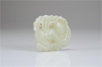 CHINESE JADE CARVED BOY AND LOTUS PLAQUE