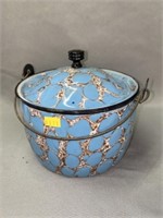 Unusual Blue and Brown Webbed Pattern Covered Pot