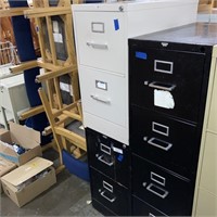 2 stacked short file cabinets 1 black/1 tan